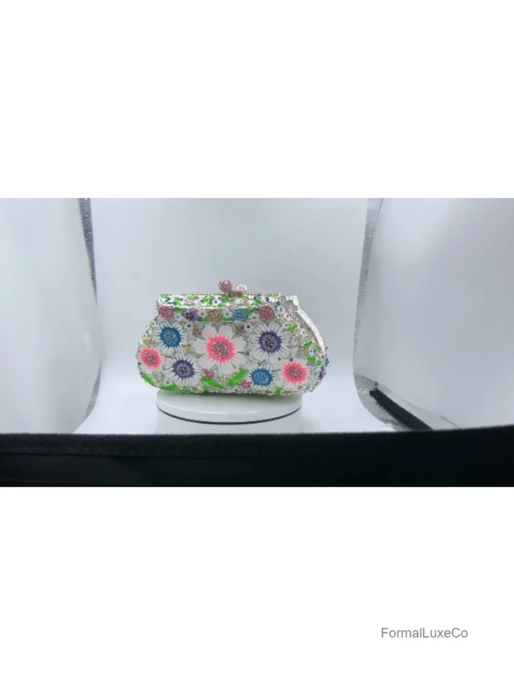 Flower Rhinestone Clutch Purse with Chain Straps Evening Bag